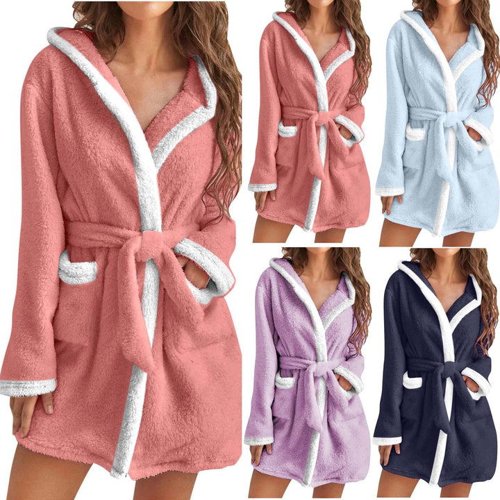 Damen kuscheliger Fleece-Bademantel mit Kapuze und Taschen Echoarchiv