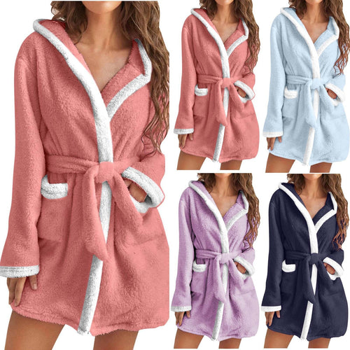 Damen kuscheliger Fleece-Bademantel mit Kapuze und Taschen Echoarchiv
