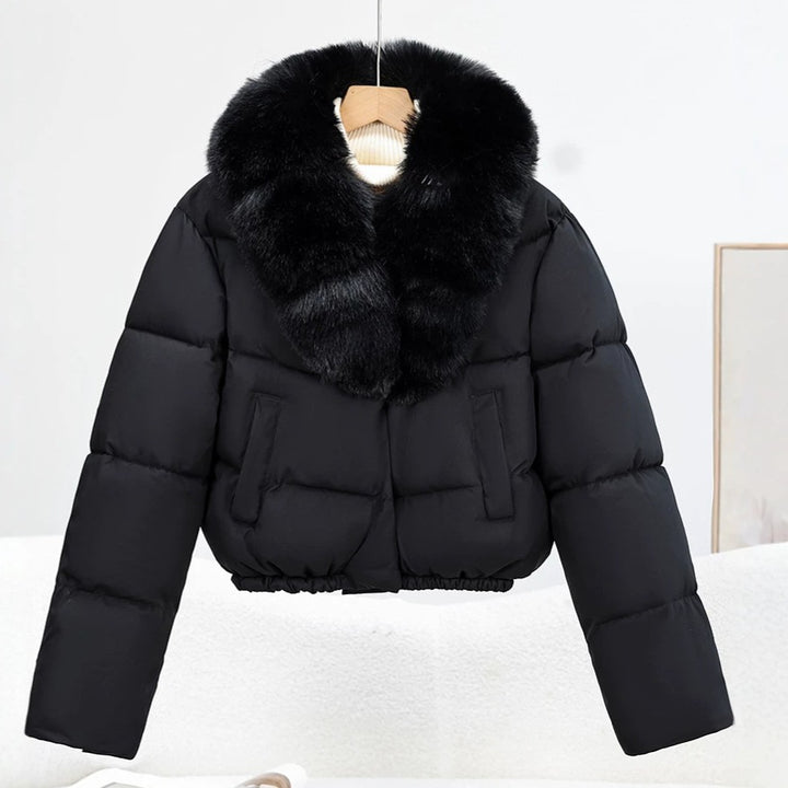 Damen Kurz‑Pufferjacke im Boxy‑Cut mit voluminösem Fellkragen und elastischem Saum Echo Archiv