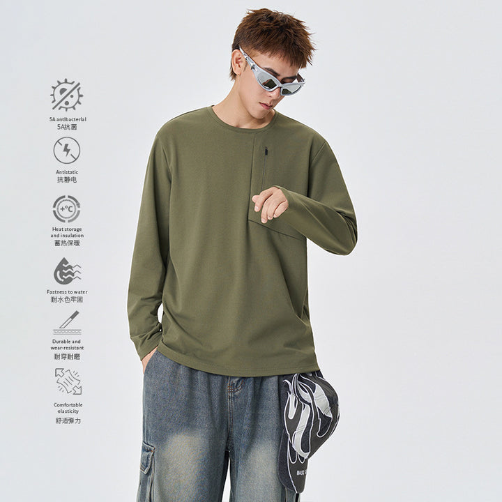 Herren Atmungsaktives Performance-Langarmshirt mit Brustreißverschlusstasche und ergonomischen Nähten Echo Archiv