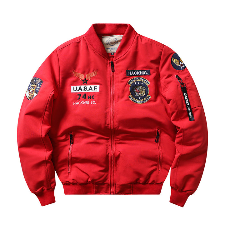 Herren  Insignia-bestickte leichte Pilot Bomberjacke mit Reißverschlussärmel Utility-Tasche Echo Archiv