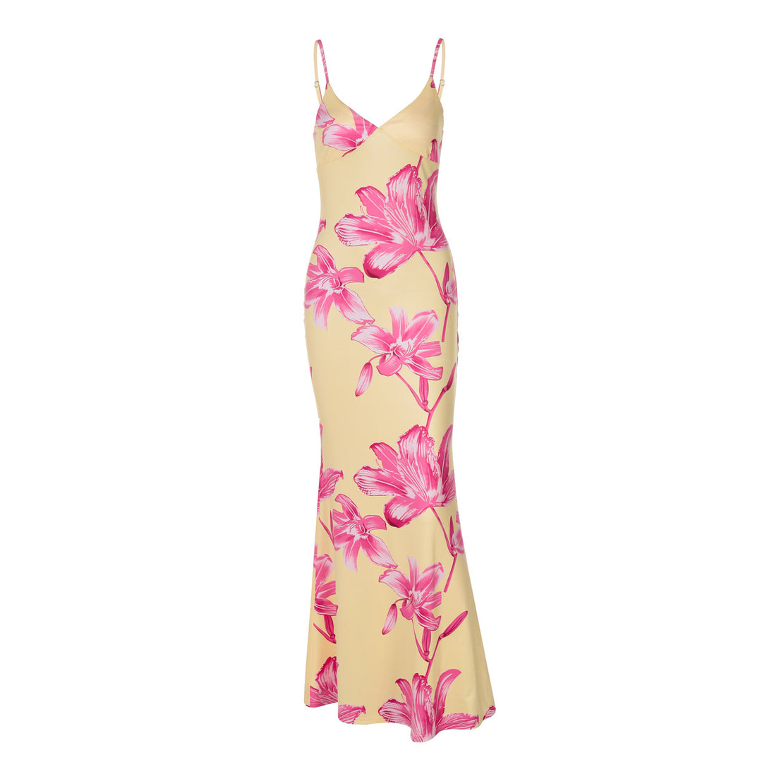 Damen Maxikleid mit Blumenmuster und schmalen Spaghettiträgern Echo Archiv