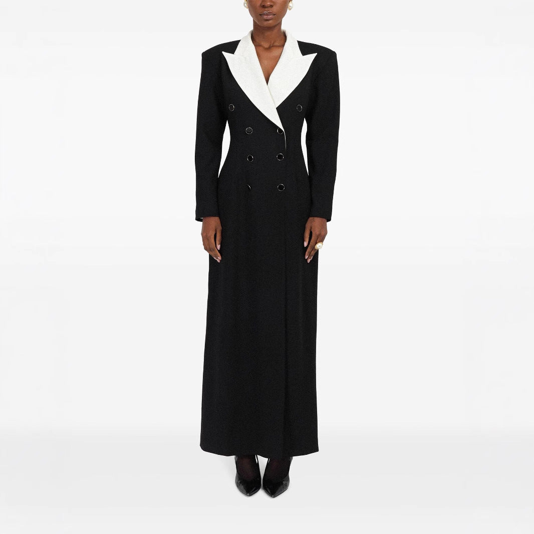 Damen Doppelreihiges Longblazer-Kleid mit taillierter Silhouette und Kontrastrevers Echoarchiv
