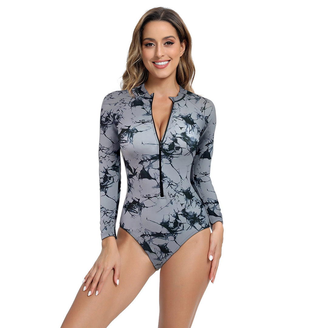 Damen Langarm Badeanzug mit modernem Zipper-Design Echo Archiv