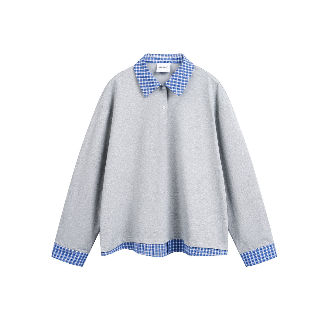 Unisex Weit geschnittener Sweatpullover mit Karokragen und Saumeinsatz Echoarchiv