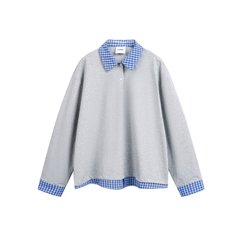 Unisex Weit geschnittener Sweatpullover mit Karokragen und Saumeinsatz Echoarchiv
