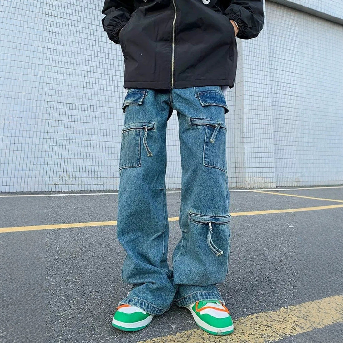 Herren Modische Cargo-Jeans mit Reißverschlüssen – Bravaro