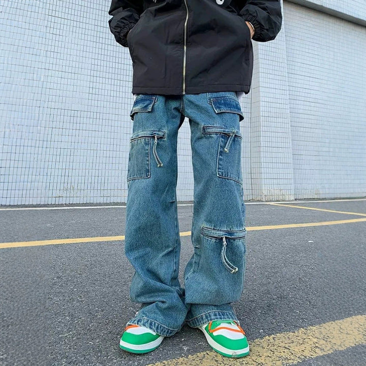 Herren Modische Cargo-Jeans mit Reißverschlüssen Echoarchiv