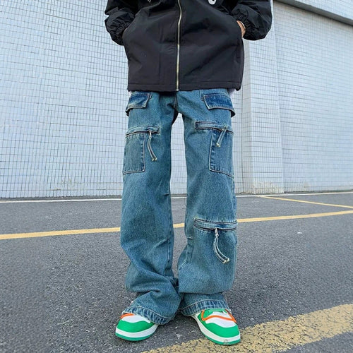 Herren Modische Cargo-Jeans mit Reißverschlüssen Echoarchiv
