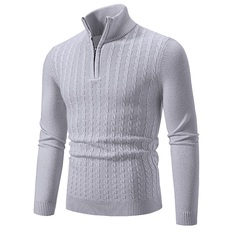 Herren Eleganter Zopfmuster-Halbzip-Pullover mit hohem Stehkragen und schmaler Passform Echo Archiv