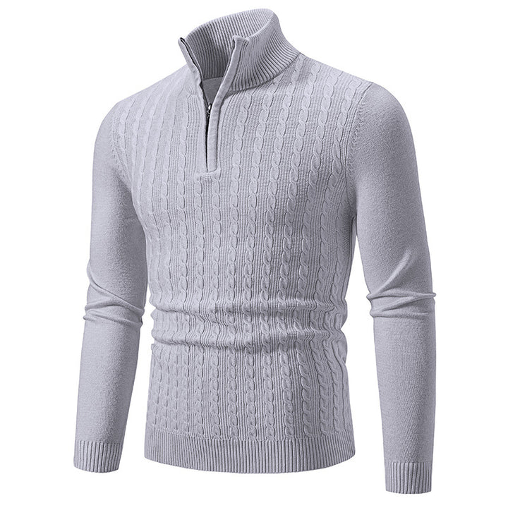 Herren Eleganter Zopfmuster-Halbzip-Pullover mit hohem Stehkragen und schmaler Passform Echo Archiv