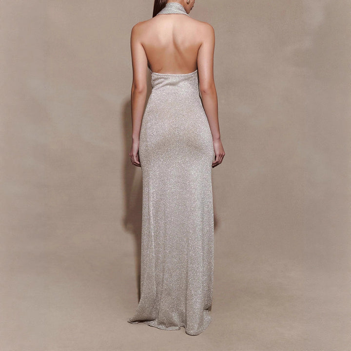 Damen Elegantes Maxikleid mit schimmerndem Stoff und raffiniertem Wickeldetail Echo Archiv