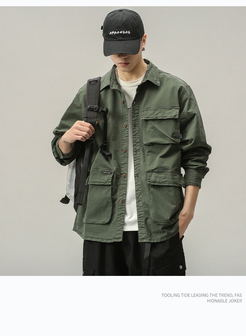 Herren Militärinspirierte Fieldjacke mit Mehrfach-Taschen und lockerem Schnitt Echo Archiv