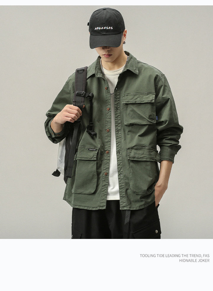 Herren Militärinspirierte Fieldjacke mit Mehrfach-Taschen und lockerem Schnitt Echo Archiv