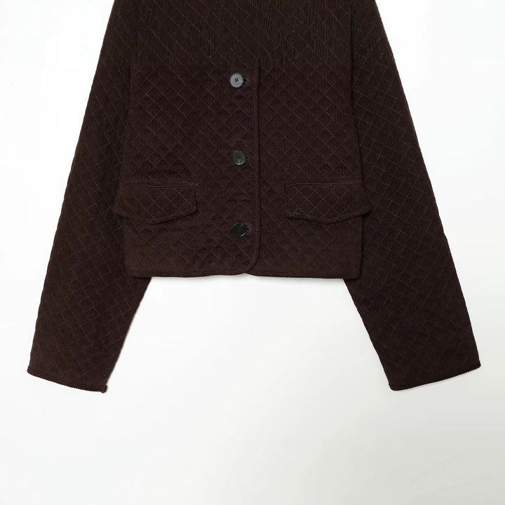 Damen Gesteppte Cordjacke im Boxy-Cropped-Schnitt mit Rundkragen und Pattentaschen Echo Archiv