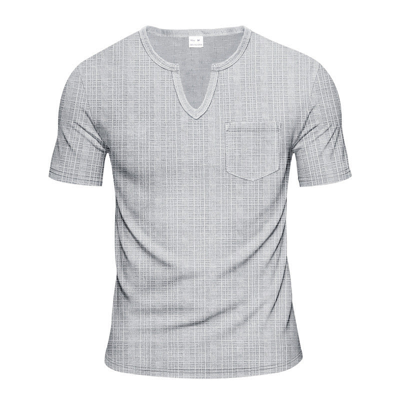 Herren Kurzarm-Henley-Shirt mit modischem V-Ausschnitt und praktischer Brusttasche Echoarchiv
