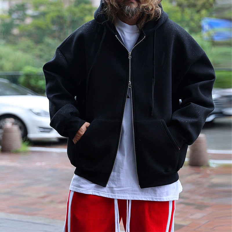 Herren Oversized Kapuzen-Zipjacke aus schwerem Fleece mit Kängurutaschen – Cavarno