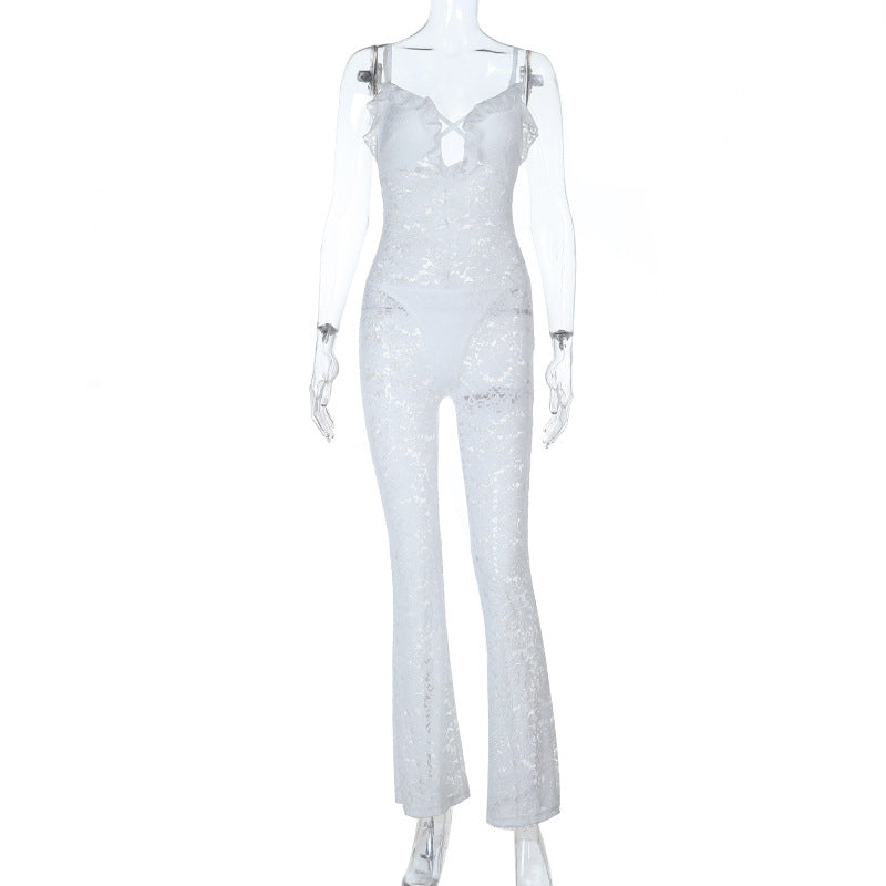 Damen stilvolles Langarm-Catsuit mit Spitzenverzierung und raffiniertem Ausschnitt Echo Archiv