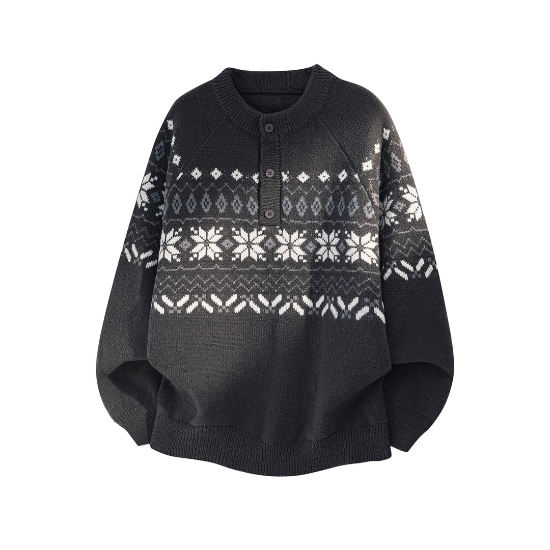 Damen Oversize Norweger-Strickpullover mit halber Knopfleiste und Raglanärmeln Echo Archiv