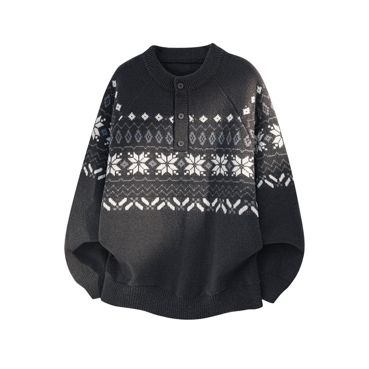Damen Oversize Norweger-Strickpullover mit halber Knopfleiste und Raglanärmeln Echo Archiv