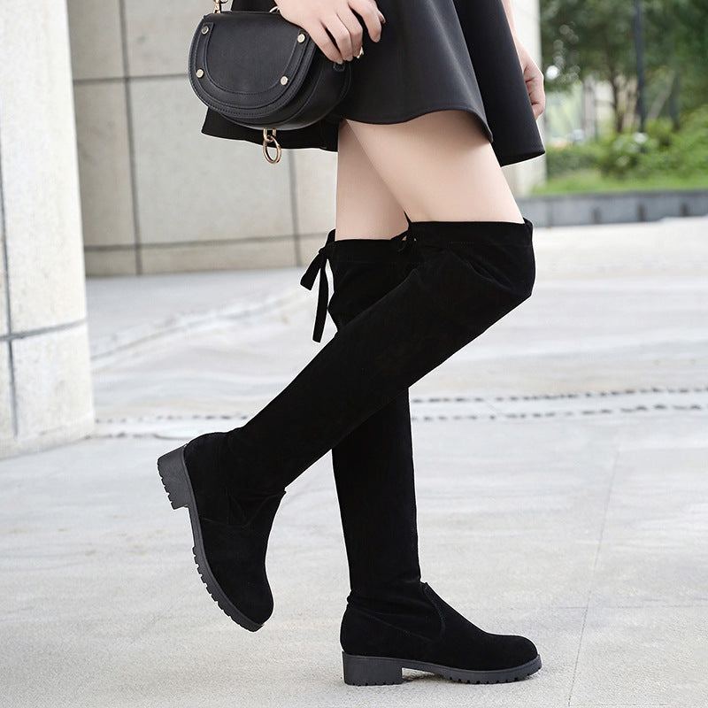 Damen Overknee-Stiefel aus Velourslederoptik mit elastischem Schaft und profilierter Gummisohle Echoarchiv