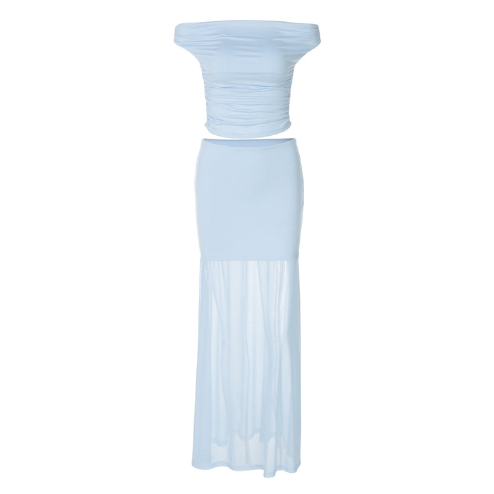 Damen Elegantes Off-Shoulder Maxikleid mit gerafftem Oberteil Echo Archiv