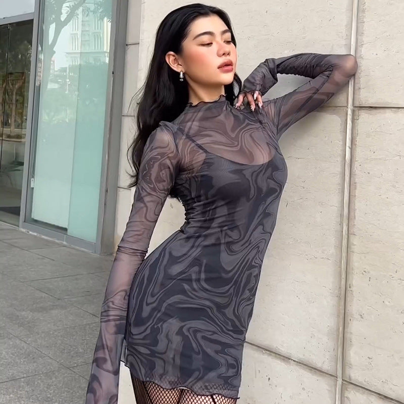 Damen figurbetontes Netzkleid mit marbled Effekt Echo Archiv