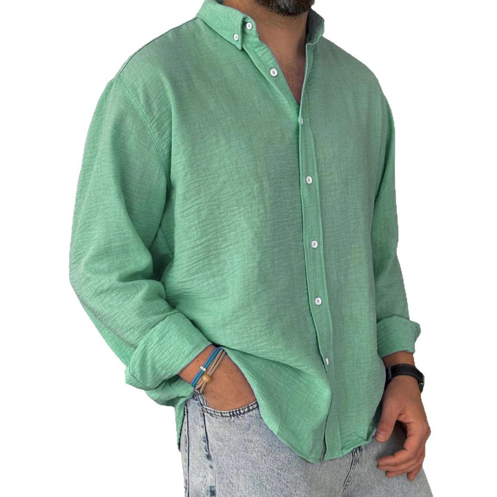Herren nan leichtes Baumwoll-Leinen-Hemd mit Button-Down-Kragen und entspannter Relaxed-Fit Echo Archiv