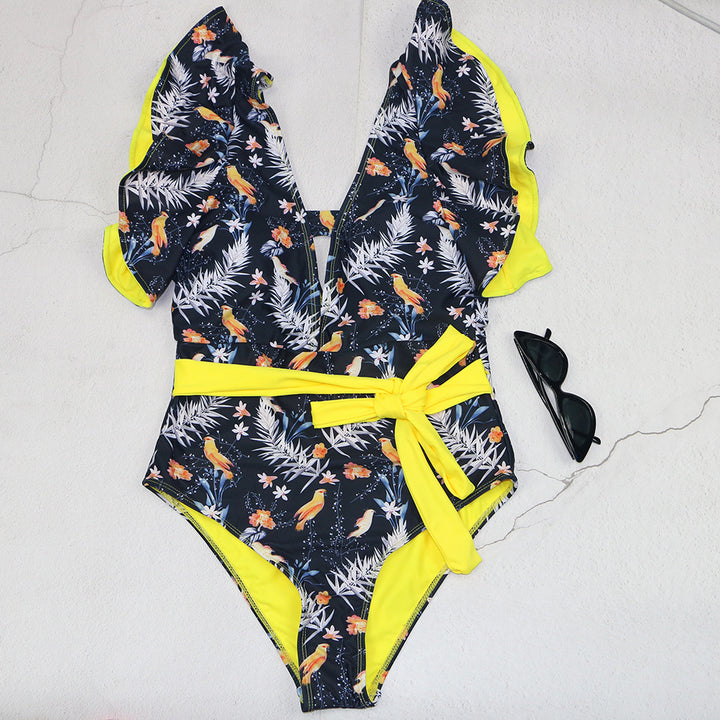 Damen Badeanzug mit floralem Design und frischem Wickelbund Echo Archiv