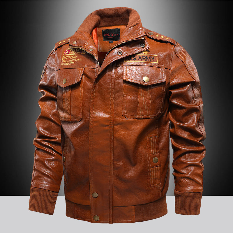 Herren Urbaner Pilot‑Lederblouson im Military‑Look mit Stehkragen und Schulterklappen Echo Archiv