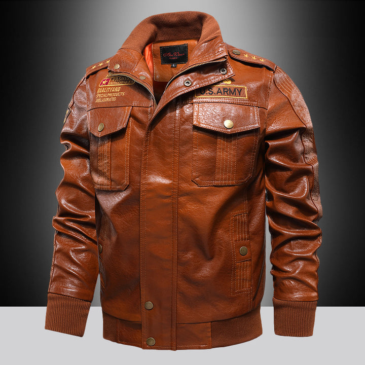 Herren Urbaner Pilot‑Lederblouson im Military‑Look mit Stehkragen und Schulterklappen Echo Archiv