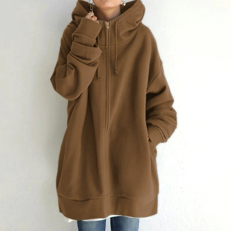 Damen nan oversized Kapuzenlongpullover mit Reißverschluss und Eingrifftaschen Echo Archiv