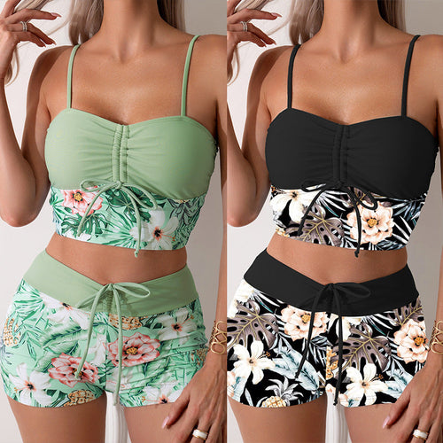 Damen Bikini-Set mit Raffung und edlem Blumendruck Echoarchiv