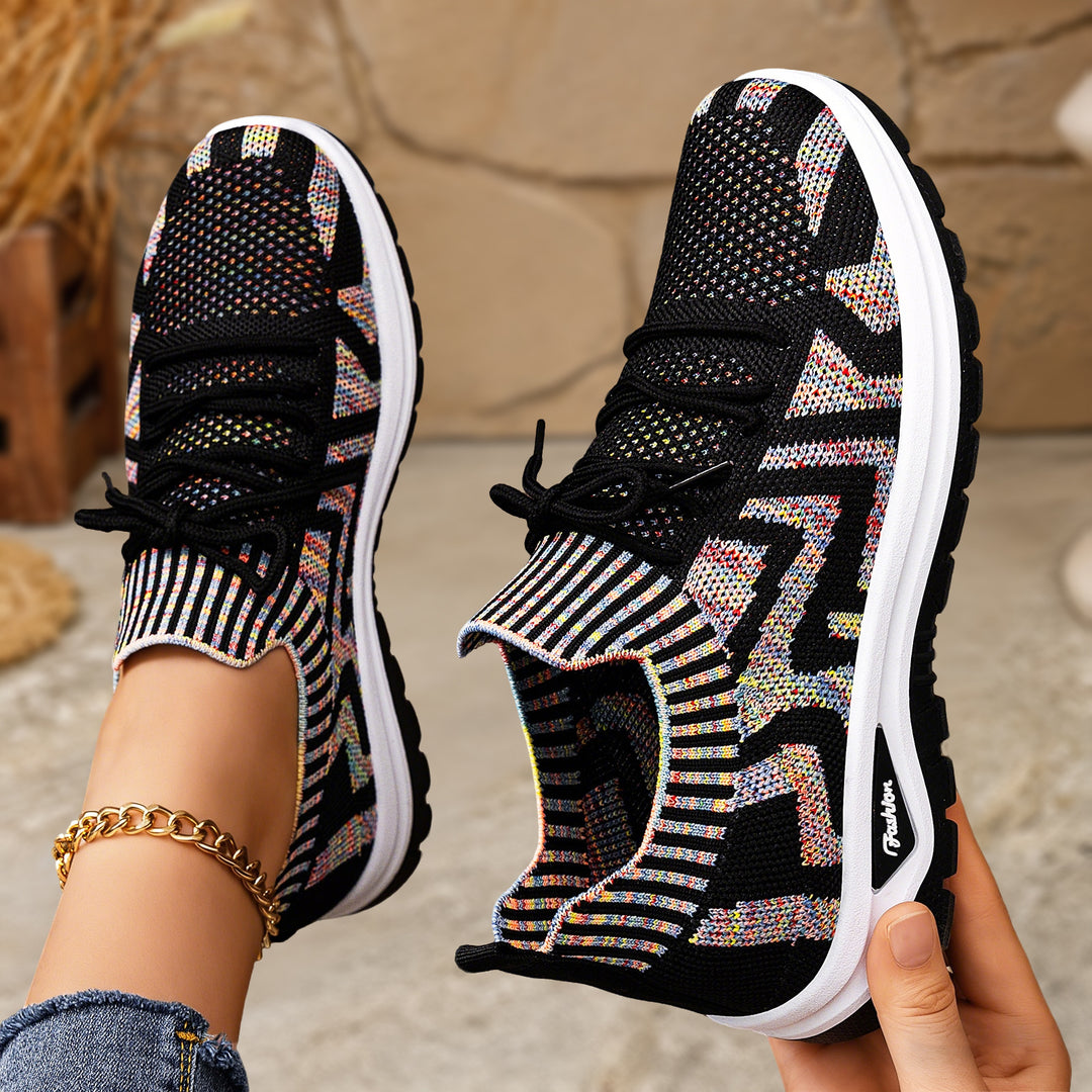 Damen nan gestrickter Sockensneaker mit Jacquard-Muster, elastischem Schaft, integrierter Schnürung und stoßdämpfender Profilsohle Echo Archiv