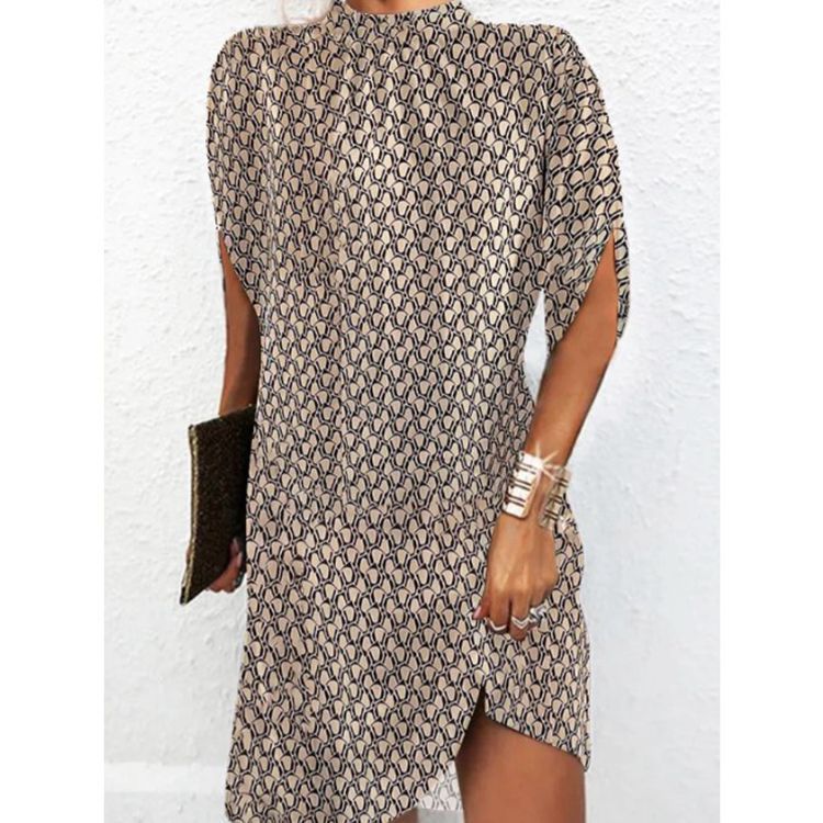 Damen nan lässiges Tunika-Minikleid mit Schlitzärmeln, kleinem Stehkragen und seitlichem Beinschlitz Echo Archiv