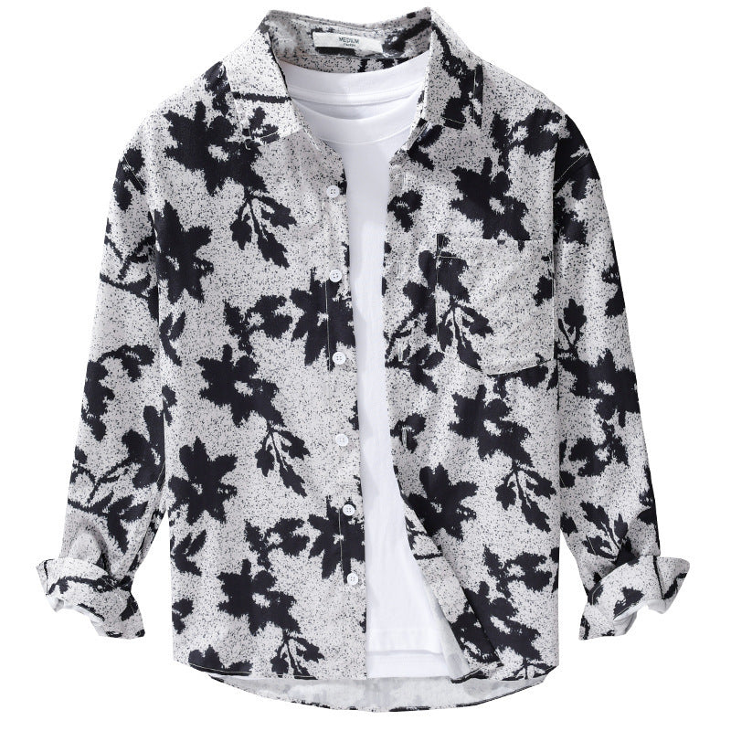 Herren Lockeres Baumwoll-Layering-Overshirt mit painterly Blumenallover und Brusttasche Echoarchiv