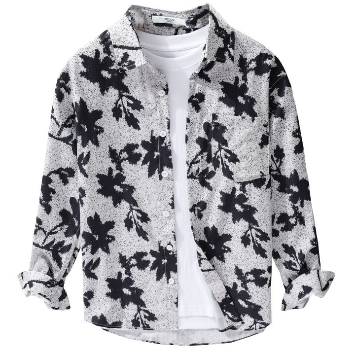 Herren Lockeres Baumwoll-Layering-Overshirt mit painterly Blumenallover und Brusttasche Echoarchiv