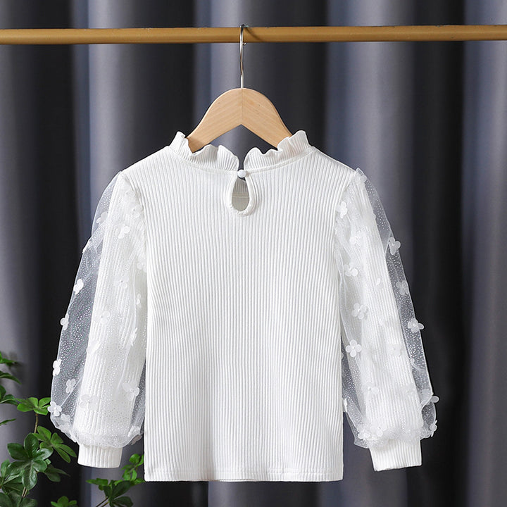 Mädchen Rüschenbluse mit floralen Applikationen und transparenten Ärmeln Echo Archiv