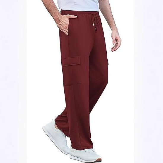 Herren komfortable Cargo-Loungehose mit elastischem Bund, Kordelzug, geradem Bein und aufgesetzten Klappentaschen – Bravaro