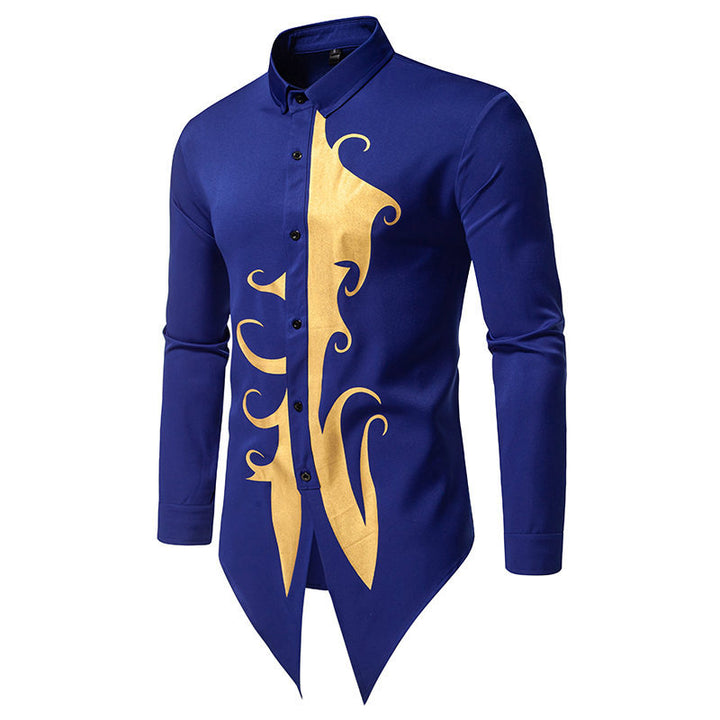 Herren Langarmhemd mit elegantem Goldmotiv und einzigartigem Schnitt Echoarchiv