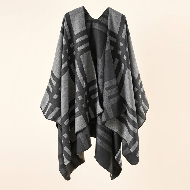 Damen Feiner Jacquard-Kimono-Umhang mit kontrastierter Kettelkante Echo Archiv