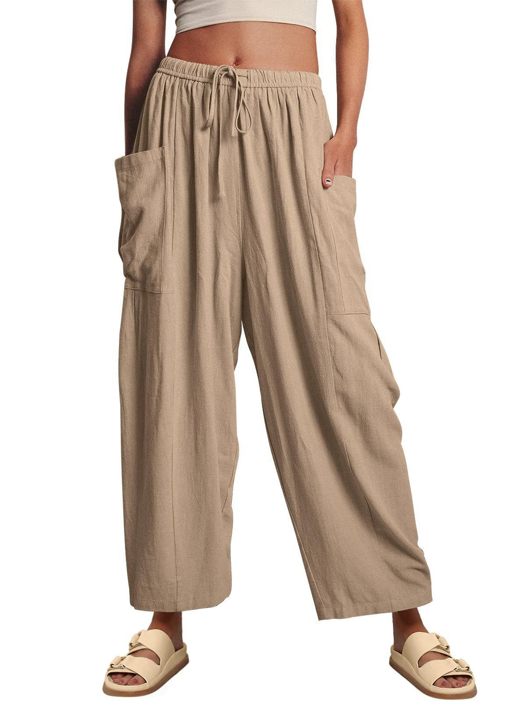 Damen nan weite Palazzohose aus leichtem Leinenmix mit Tunnelzug und seitlicher Tasche Echo Archiv