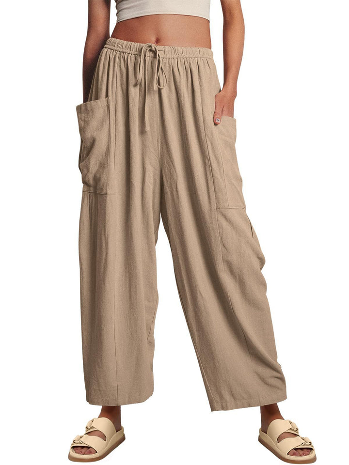 Damen nan weite Palazzohose aus leichtem Leinenmix mit Tunnelzug und seitlicher Tasche Echo Archiv