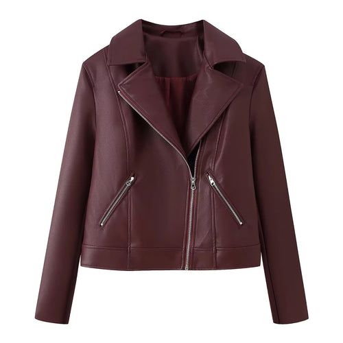 Damen taillierte Bikerjacke aus veganem Lederimitat mit asymmetrischem Reißverschluss – Célinea