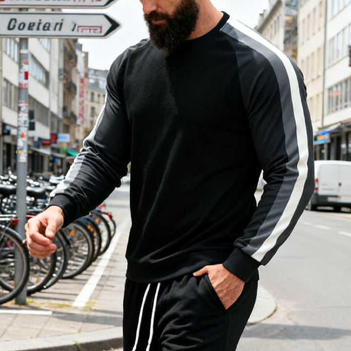 Herren sportlicher Sweatshirt mit Raglanärmeln und dekorativen Streifen Echoarchiv