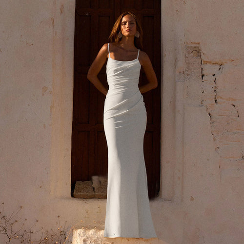 Damen figurbetontes Maxikleid mit Spaghettiträgern und raffinierten Rüschendetails Echo Archiv