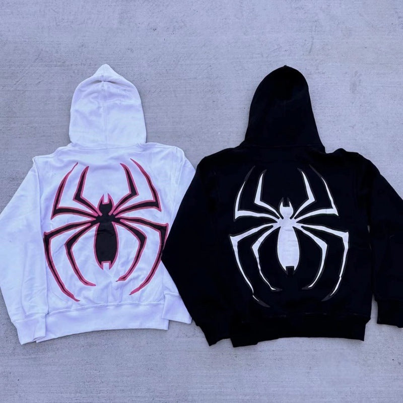 Unisex Kapuzenpullover mit kontrastiertem Spinnenmotiv Rückendruck und Ohrenkapuze – Auréline