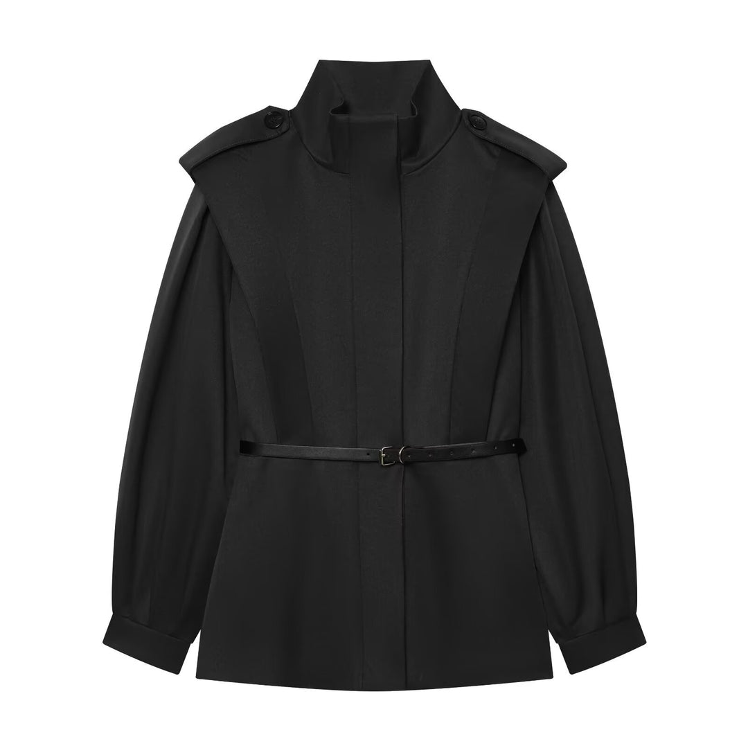 Damen Cape-ähnliche Manteljacke mit Stehkragen, Schulterklappen und Taillengürtel Echo Archiv