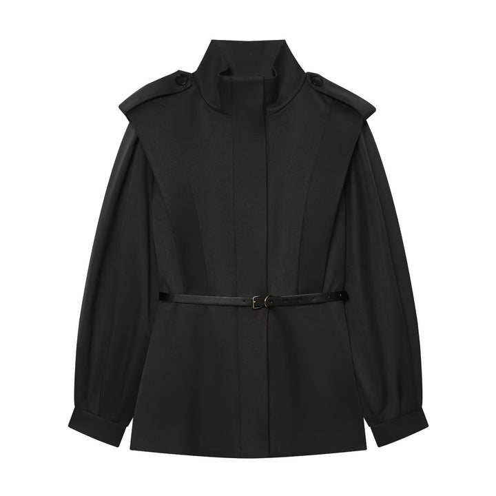 Damen Cape-ähnliche Manteljacke mit Stehkragen, Schulterklappen und Taillengürtel Echo Archiv