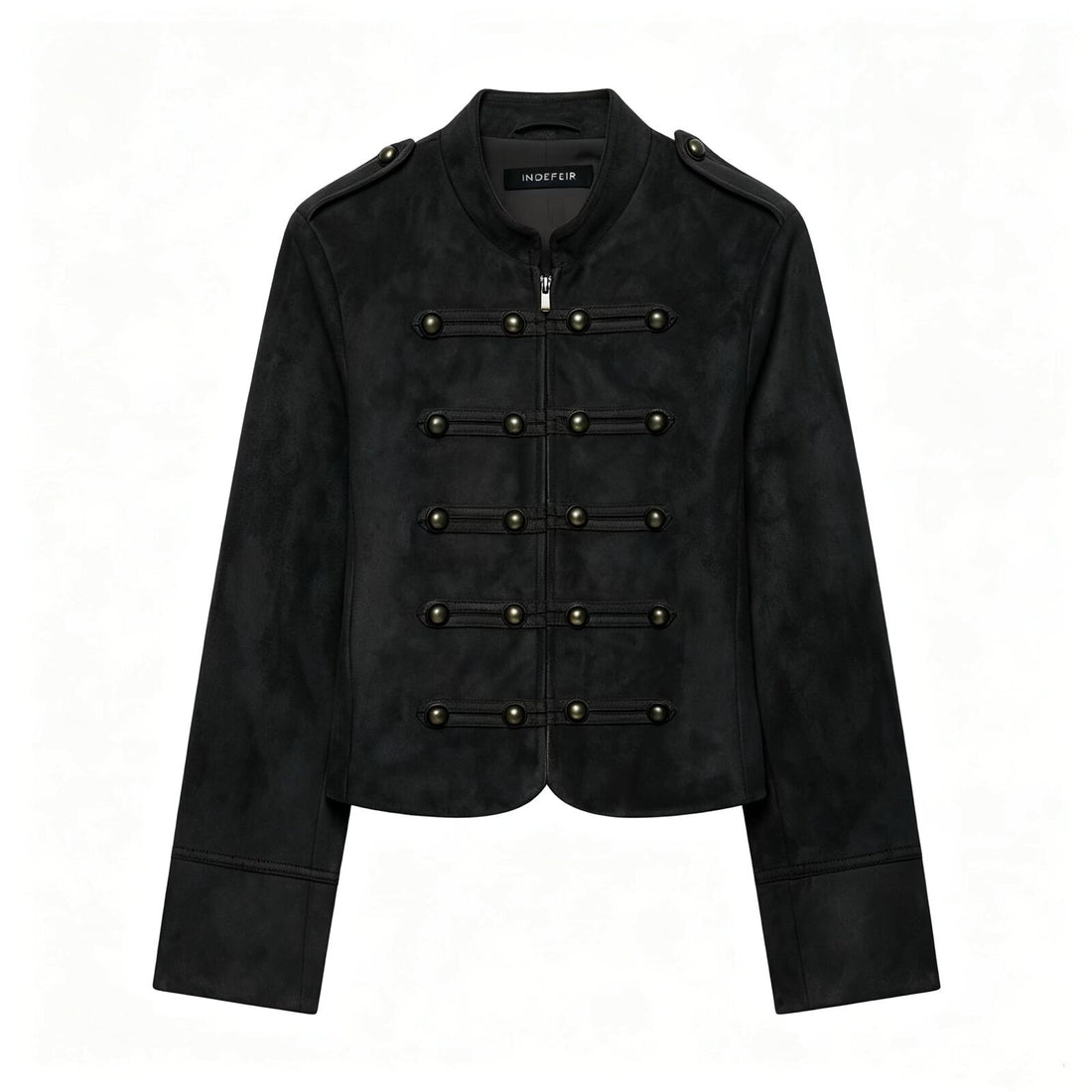 Damen Kurzjacke im Militärstil aus Veloursimitat mit Stehkragen, Epauletten und dekorativer Zierknopfleiste Echoarchiv